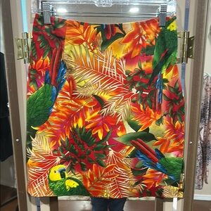 Eric Woman's Hawaiian Skirt A Line Orange Colorful Floral Parrot Side Zip Size 4